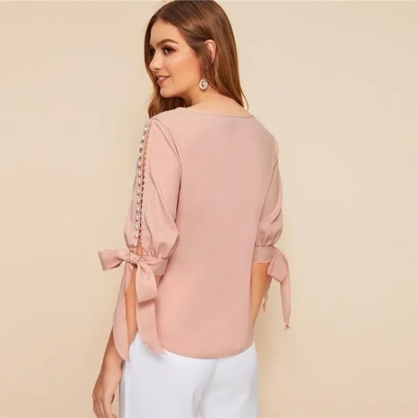 Blusa de manga longa com pérolas - Imagem 2