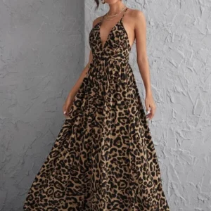 Vestido Longo Com Estampa de Onça