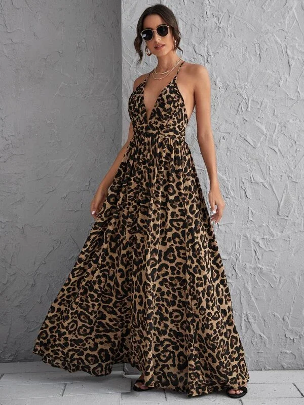 Vestido Longo Com Estampa de Onça